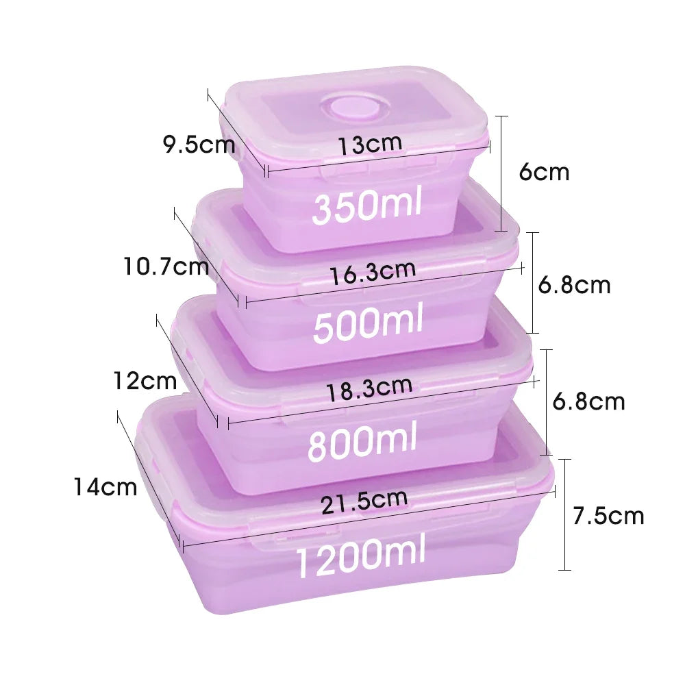 Silicone Food Storage Containers with Lids Collapsible Silicone Lunch Box Bento Boxes Meal Prep Container for Kitchen BPA Free