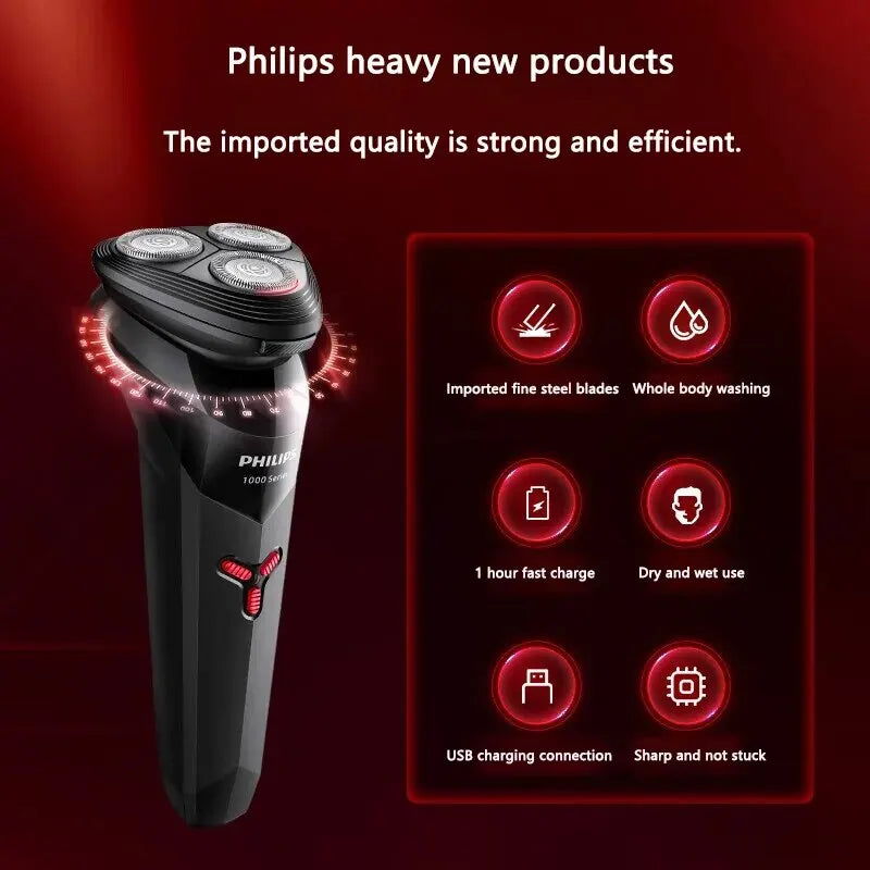 Philips S1113 Electric Shaver for Men USB Charging PowerCut Stainless Steel Blades Ergonomic design Triple floating head