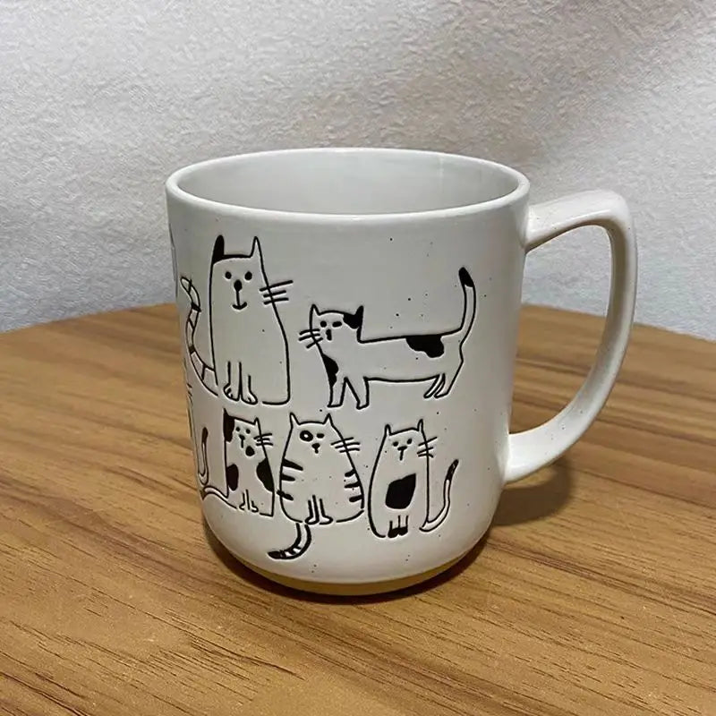 450ML Creative Hand-painted Ceramic Mug Vintage Cartoon Animal Kitten Milk Coffee Cup Kawaii Cat Nordic Kitchen Coffee Mugs Gift