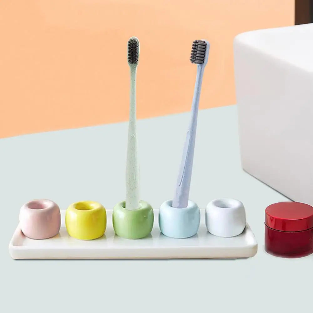 3*4cm Toothbrush Holder Mini Ceramic Toothbrush Stand Hollow Design Pen Holder Rack Shower Bath Shelf Home Bathroom Accessories