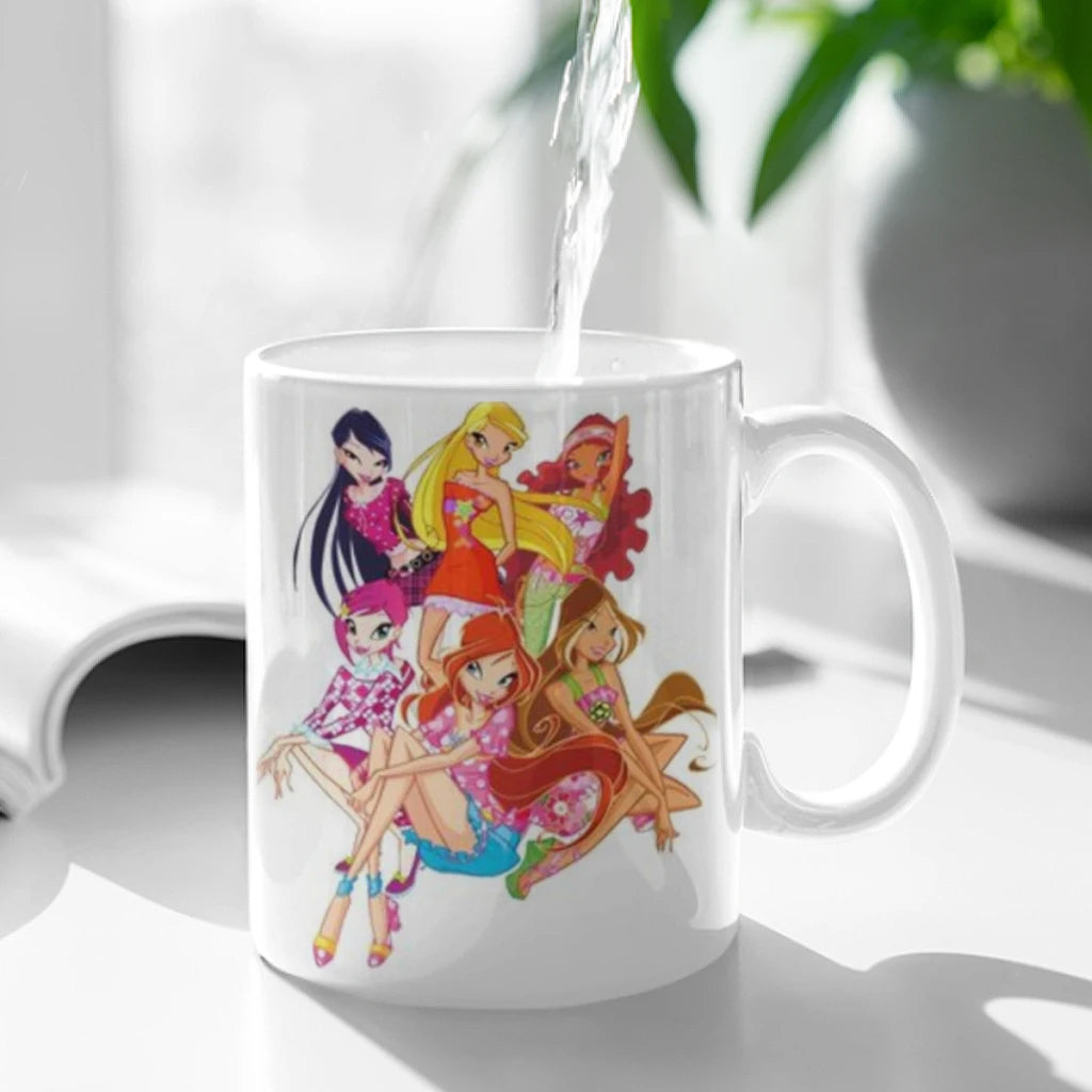 Girl-W-Winx Catoon Clubs Ceramic Mug Cute Coffee Tea Milk Stave Mugs And Cups with Handle Novelty Gifts