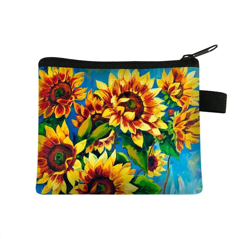 Small Wallet Daisy Pattern Cosmetic Bag Women Waterproof MakeUp Bag Fashion Yellow Sunflowers Toiletry Bag Travel Cosmetic Case