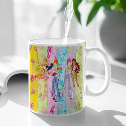 Girl-W-Winx Catoon Clubs Ceramic Mug Cute Coffee Tea Milk Stave Mugs And Cups with Handle Novelty Gifts