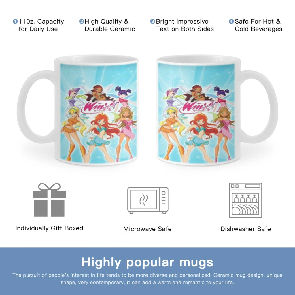 Girl-W-Winx Catoon Clubs Ceramic Mug Cute Coffee Tea Milk Stave Mugs And Cups with Handle Novelty Gifts