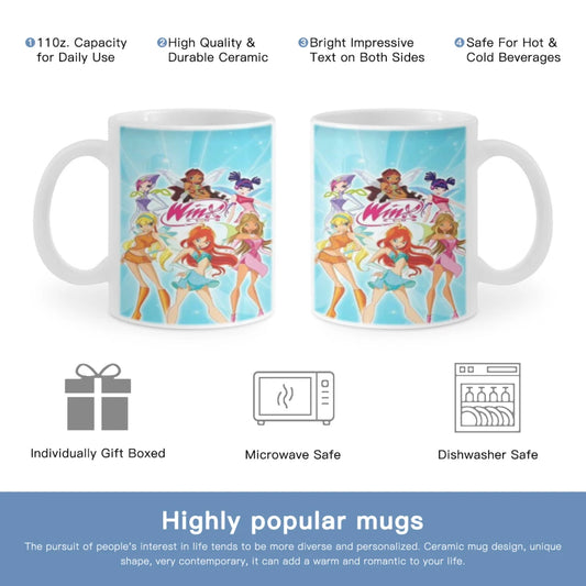 Girl-W-Winx Catoon Clubs Ceramic Mug Cute Coffee Tea Milk Stave Mugs And Cups with Handle Novelty Gifts