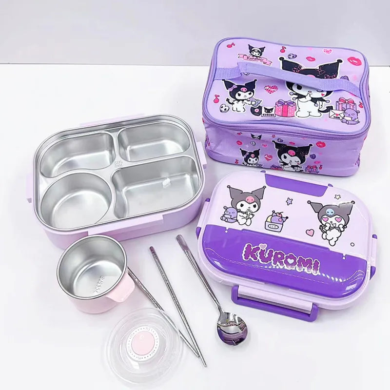 Sanrio Kuromi melody Stainless Steel Bento Lunch Box Bags Meal Prep Hello Kitty Containers Lunch Enfant Lunch Pack for Kids