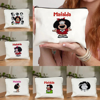 Mafalda Cute Anime Cosmetic Makeup Bag Pencil Organizer Zipper Travel Toiletry Bags Gift Kawaii Make Up Pouch Purse Cute Storage