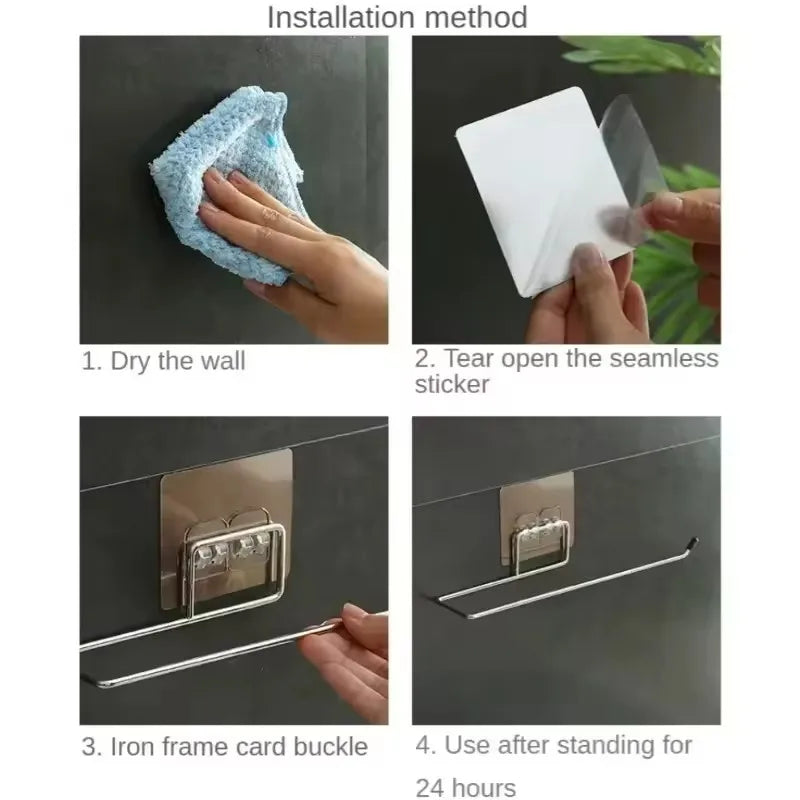 1PCS Kitchen Paper Towel Holder Adhesive Toilet Paper Rack Towel Hanger Tissue Dispenser Roll Napkin Cabinet Storage Accessories