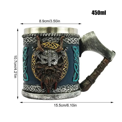 Viking Beer Glass Valhalla Resin Stainless Steel Mug Warrior Beer Steins Drinkware Tomahawk Tankard Coffee Cup Tea Tumbler Decor