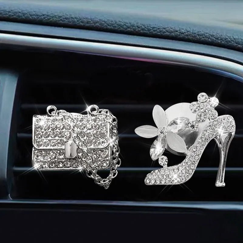 Bling Diamond Car Air Freshener Outlet Perfume Clip Girls High Heel Flower Fragrance Diffuser Interior Car Accessories Xmas Gift