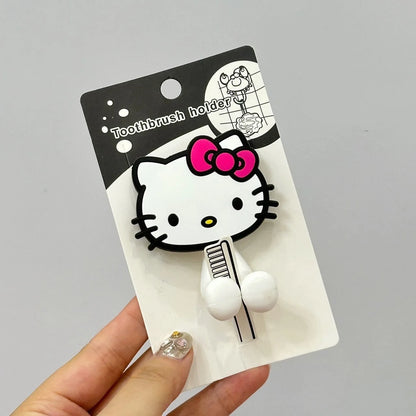 Cartoon Hello Kitty Toothbrush Holder Anime Sanrio Children Multipurpose Wall Mounted Shelf Family Kitchen Bathroom Supplies