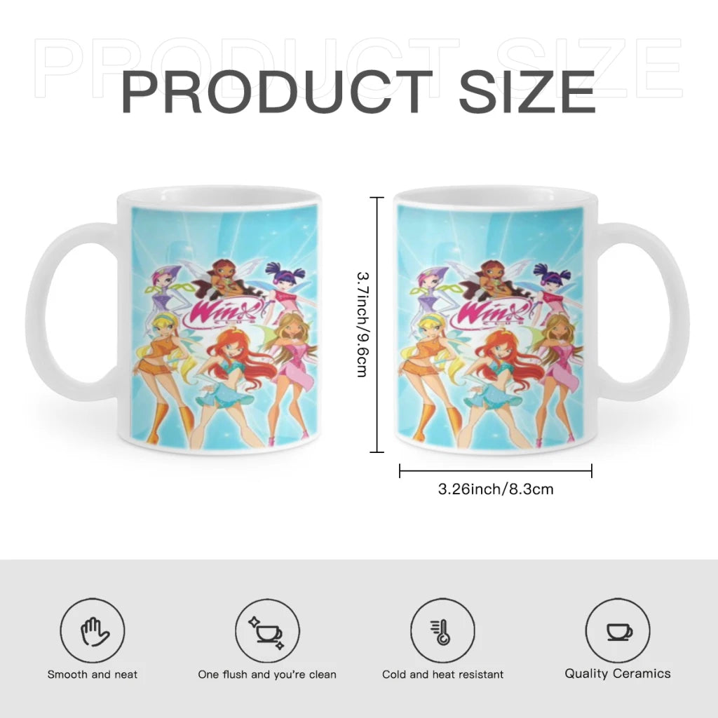 Girl-W-Winx Catoon Clubs Ceramic Mug Cute Coffee Tea Milk Stave Mugs And Cups with Handle Novelty Gifts