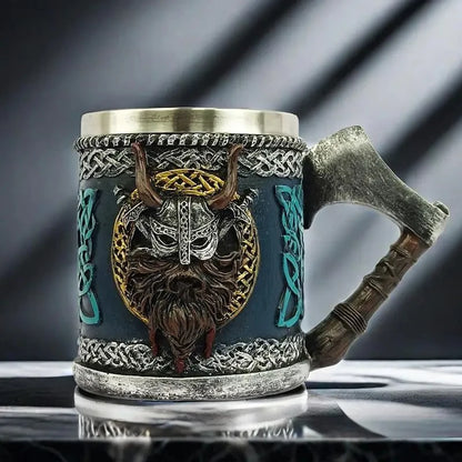 Viking Beer Glass Valhalla Resin Stainless Steel Mug Warrior Beer Steins Drinkware Tomahawk Tankard Coffee Cup Tea Tumbler Decor