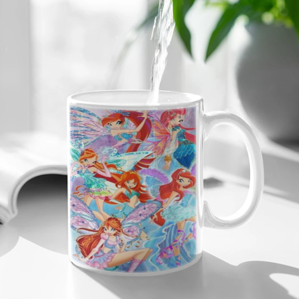 Girl-W-Winx Catoon Clubs Ceramic Mug Cute Coffee Tea Milk Stave Mugs And Cups with Handle Novelty Gifts