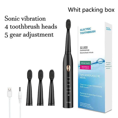 Electric Toothbrush 5-gear Mode USB Charging 4 colors IPX7 Waterproof Ultrasonic Rechargeable Soft Hair Toothbrush Adult Classic