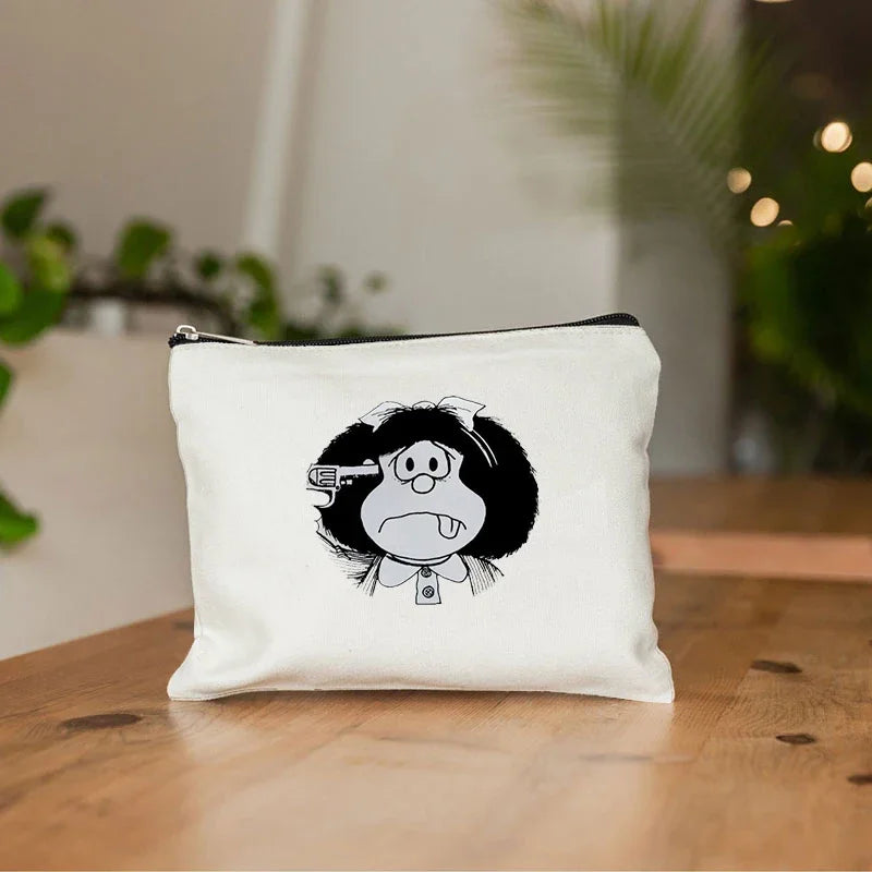 Mafalda Cute Anime Cosmetic Makeup Bag Pencil Organizer Zipper Travel Toiletry Bags Gift Kawaii Make Up Pouch Purse Cute Storage