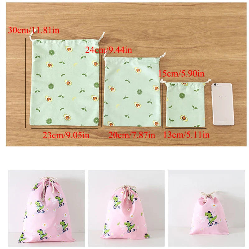 Casual Women Cotton Drawstring Shopping Bag Eco Reusable Folding Grocery Cloth Underwear Pouch Case Travel Xmas Gift Bag