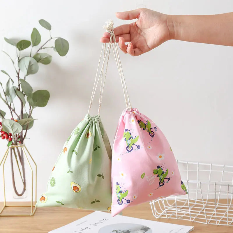 Casual Women Cotton Drawstring Shopping Bag Eco Reusable Folding Grocery Cloth Underwear Pouch Case Travel Xmas Gift Bag