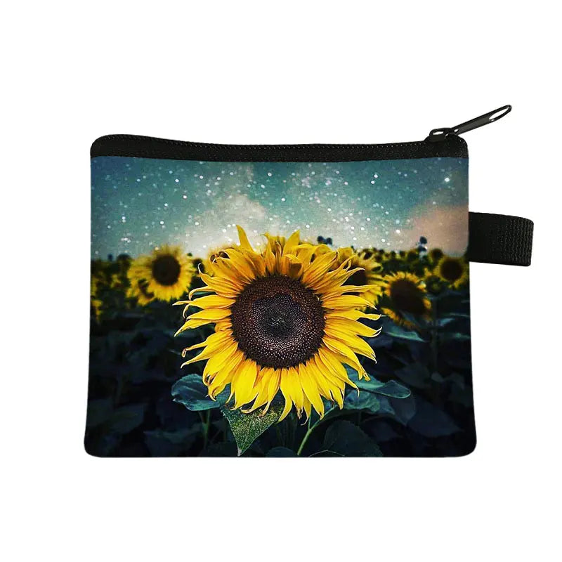 Small Wallet Daisy Pattern Cosmetic Bag Women Waterproof MakeUp Bag Fashion Yellow Sunflowers Toiletry Bag Travel Cosmetic Case