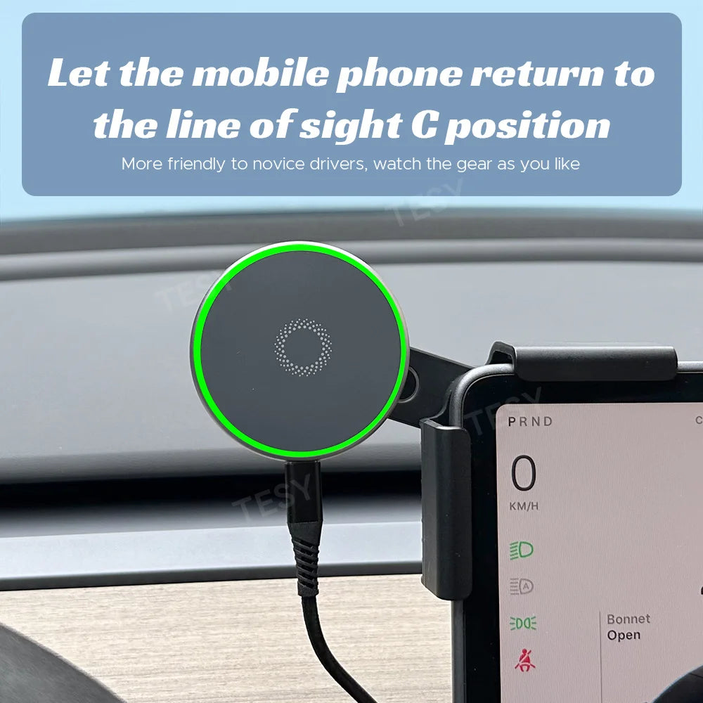 Car Phone Mount Holder 15W Magnetic Magsafe Macsafe Wireless Charger for Tesla Model 3 Y HIGHLAND BYD Atto3 Accessories 2024