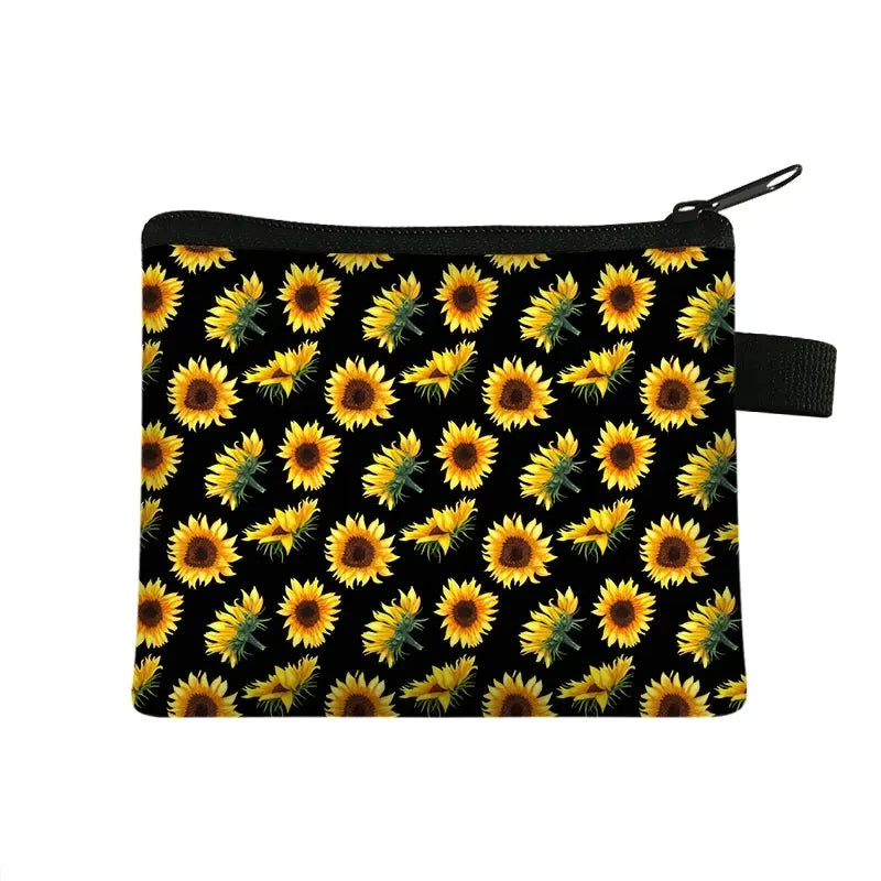 Small Wallet Daisy Pattern Cosmetic Bag Women Waterproof MakeUp Bag Fashion Yellow Sunflowers Toiletry Bag Travel Cosmetic Case