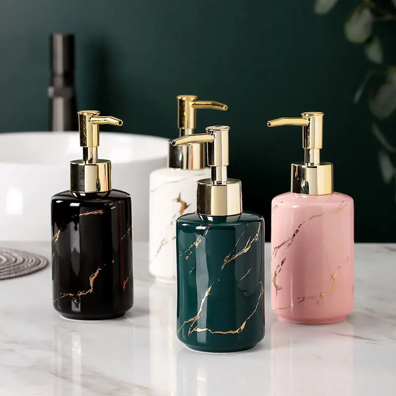 Marbling Emulsion Bottle High-grade Ceramic Soap Container Household Make-up Remover Shampoo Storage Bottle Bathroom Accessories