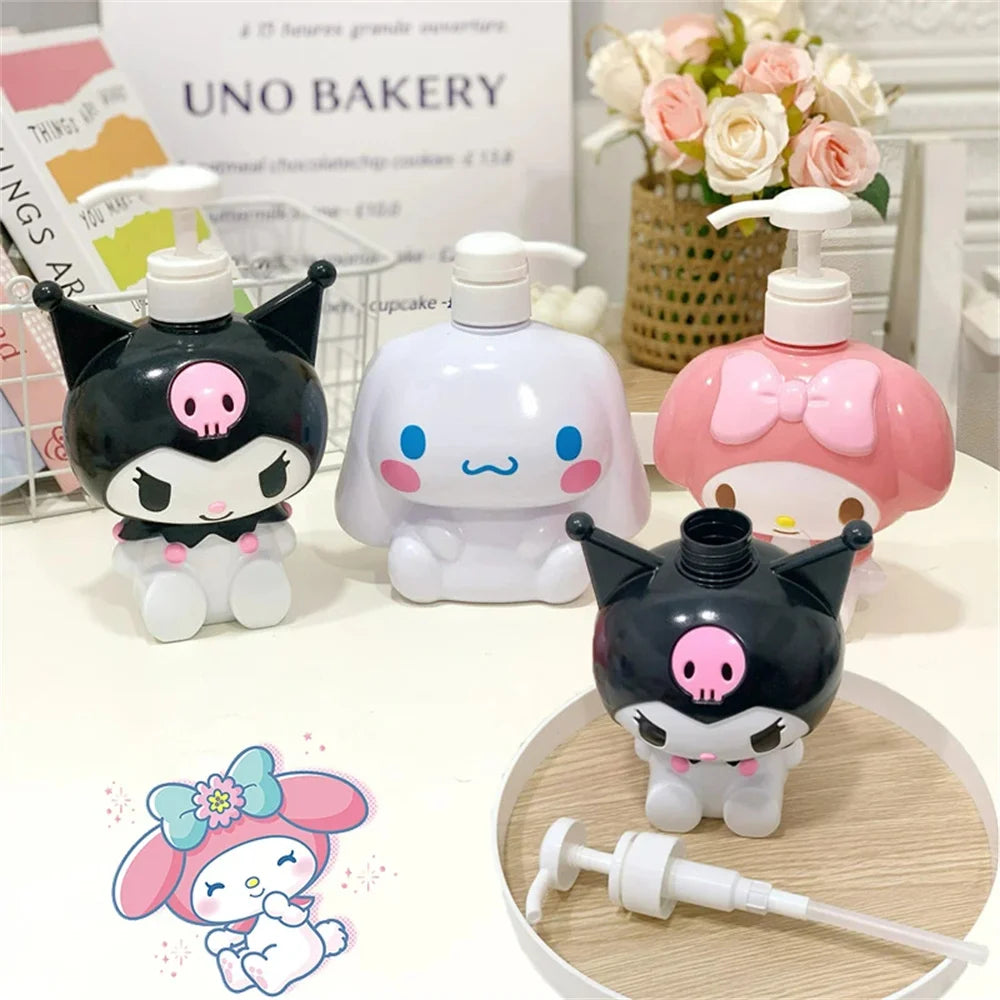 450/780ML Sanrio Cinnamoroll Kuromi Mymelody Cartoon Shampoo Conditioner Bottle Dispenser Refillable Containers for Liquid Soap