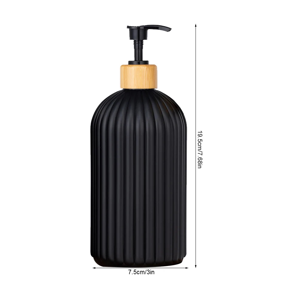 Strip Soap Dispenser with Bamboo Pump Refillable Shampoo Conditioner Hands and Dishes Soap Dispenser Bottle for Kitchen Bathroom