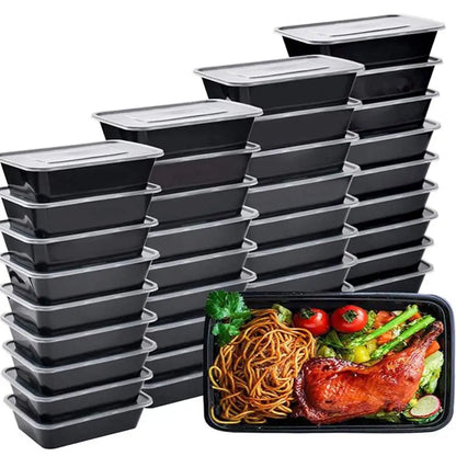 10PCS Plastic Disposable Black  Food Containers Take out Containers With Lid for Salads Fresh-keeping Container Carry Out Box