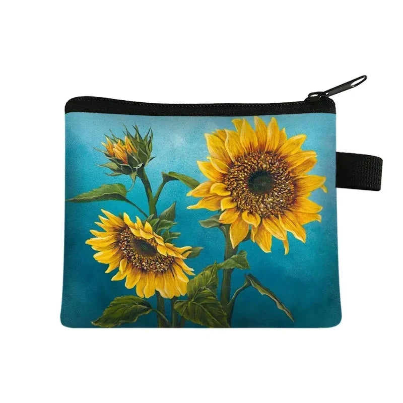 Small Wallet Daisy Pattern Cosmetic Bag Women Waterproof MakeUp Bag Fashion Yellow Sunflowers Toiletry Bag Travel Cosmetic Case