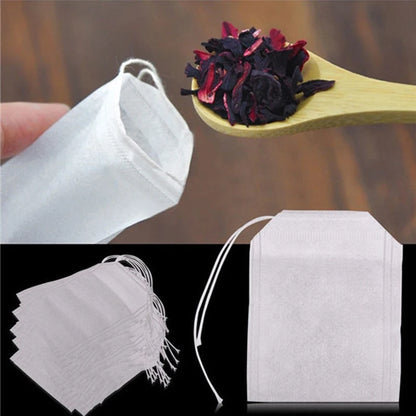 100Pcs Disposable Teabags Non-Woven Fabric Tea Filter Bag for Spice Tea Infuser with Draw String Filter Paper for Herb Loose Tea