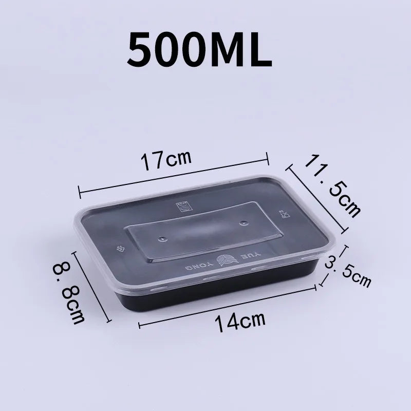 10PCS Plastic Disposable Black  Food Containers Take out Containers With Lid for Salads Fresh-keeping Container Carry Out Box