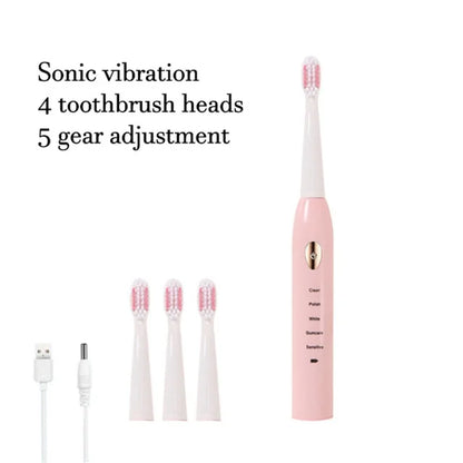 Electric Toothbrush 5-gear Mode USB Charging 4 colors IPX7 Waterproof Ultrasonic Rechargeable Soft Hair Toothbrush Adult Classic