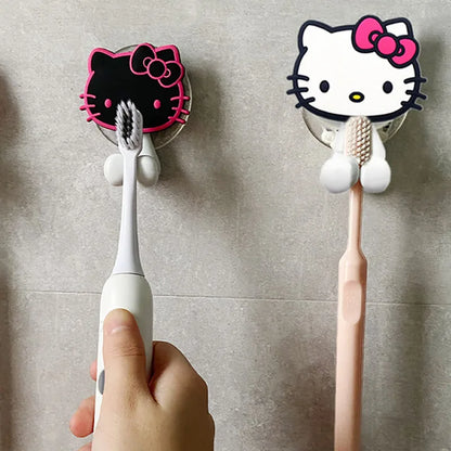 Cartoon Hello Kitty Toothbrush Holder Anime Sanrio Children Multipurpose Wall Mounted Shelf Family Kitchen Bathroom Supplies