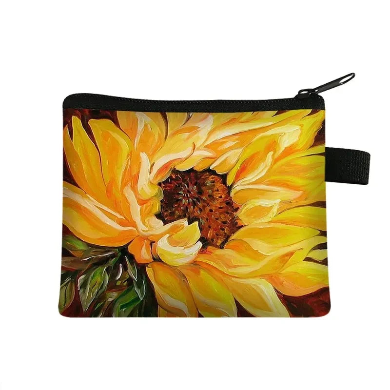 Small Wallet Daisy Pattern Cosmetic Bag Women Waterproof MakeUp Bag Fashion Yellow Sunflowers Toiletry Bag Travel Cosmetic Case