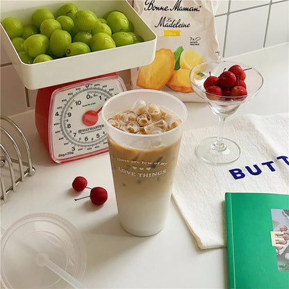 Kawaii Water Bottle For Coffee Juice Tea Cute Tumbler Plastic Cups With Straw Lid Portable Reusable Drinking Bottle BPA Free