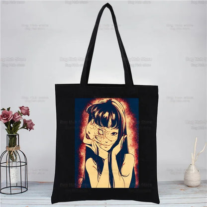 Junji Ito Tomie Shintaro Kago Horror Japan Manga Canvas Tote Black Bags Harajuku Casual Tote Eco Shopper Shoulder Bags