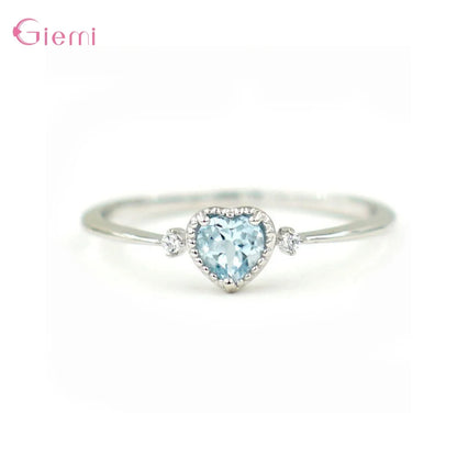 Luxury 925 Sterling Silver Blue Cubic Zricon Wedding Rings for Women Minimalist Thin Heart Zirconia Rings Jewelry Bijoux