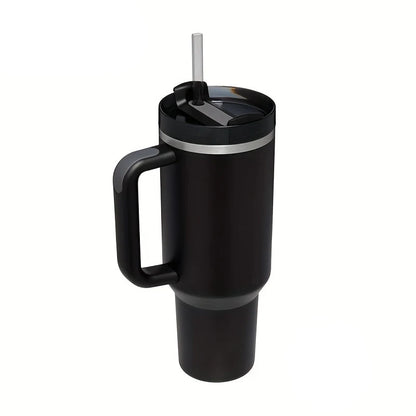 40oz Stainless Steel Vacuum Insulated Cup smooth flat glass with handle and Straw Thermal Travel Mug Coffee Cup Dropshipping