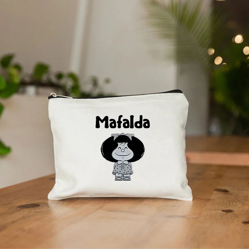 Mafalda Cute Anime Cosmetic Makeup Bag Pencil Organizer Zipper Travel Toiletry Bags Gift Kawaii Make Up Pouch Purse Cute Storage