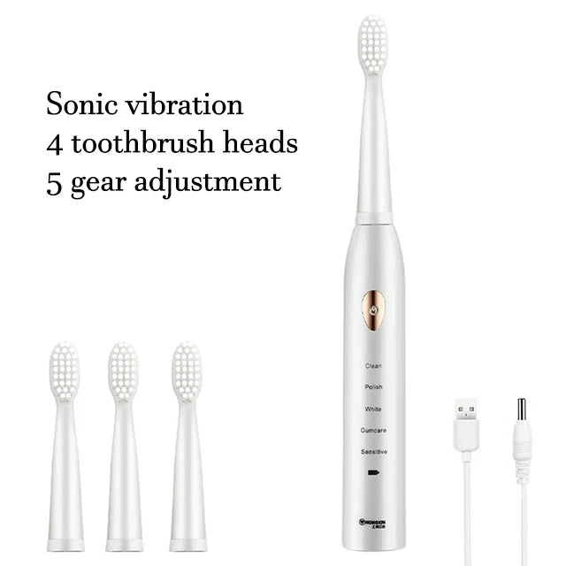 Electric Toothbrush 5-gear Mode USB Charging 4 colors IPX7 Waterproof Ultrasonic Rechargeable Soft Hair Toothbrush Adult Classic