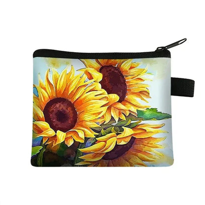 Small Wallet Daisy Pattern Cosmetic Bag Women Waterproof MakeUp Bag Fashion Yellow Sunflowers Toiletry Bag Travel Cosmetic Case