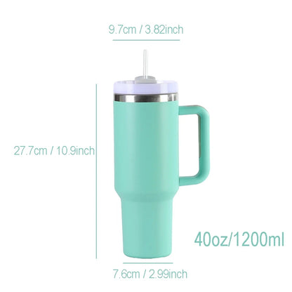 40oz Stainless Steel Vacuum Insulated Cup smooth flat glass with handle and Straw Thermal Travel Mug Coffee Cup Dropshipping