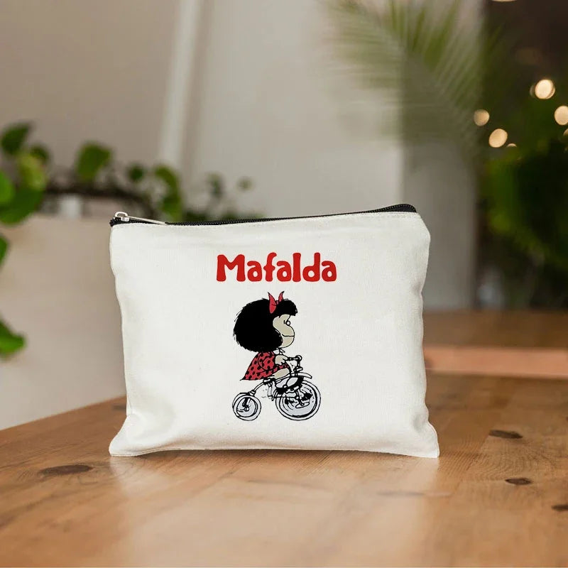 Mafalda Cute Anime Cosmetic Makeup Bag Pencil Organizer Zipper Travel Toiletry Bags Gift Kawaii Make Up Pouch Purse Cute Storage