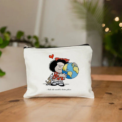 Mafalda Cute Anime Cosmetic Makeup Bag Pencil Organizer Zipper Travel Toiletry Bags Gift Kawaii Make Up Pouch Purse Cute Storage