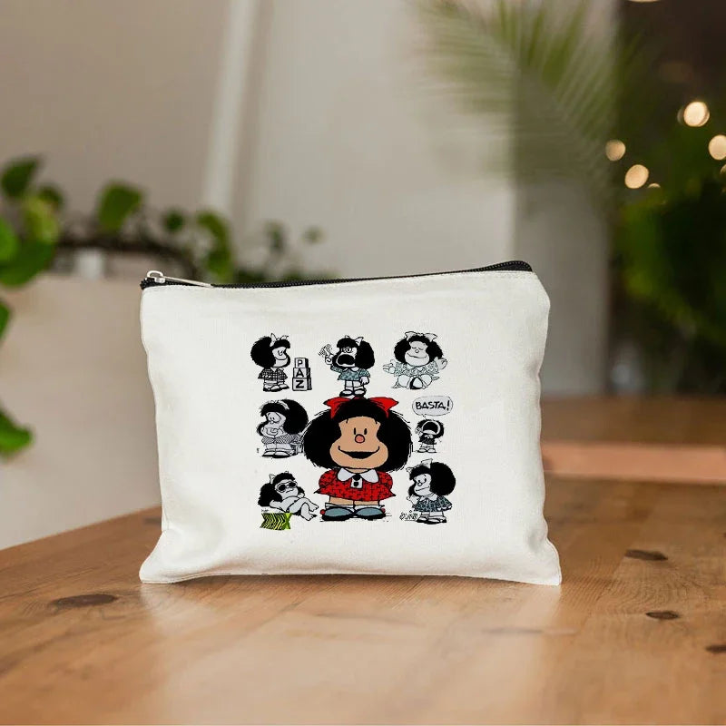 Mafalda Cute Anime Cosmetic Makeup Bag Pencil Organizer Zipper Travel Toiletry Bags Gift Kawaii Make Up Pouch Purse Cute Storage