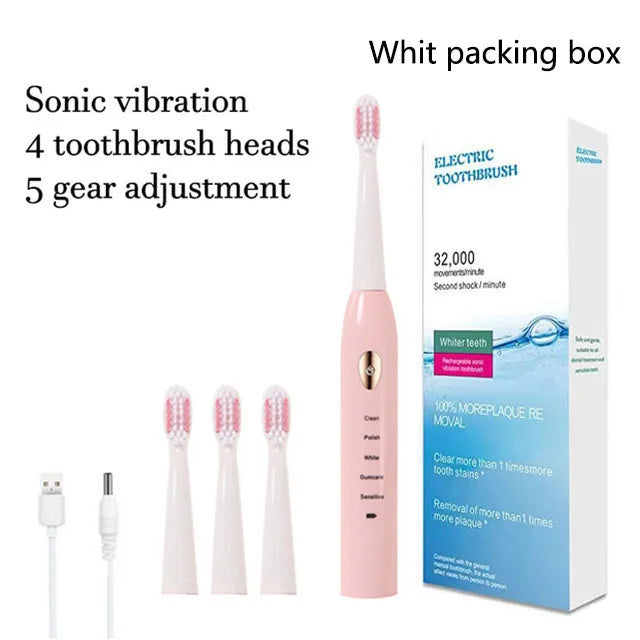 Electric Toothbrush 5-gear Mode USB Charging 4 colors IPX7 Waterproof Ultrasonic Rechargeable Soft Hair Toothbrush Adult Classic