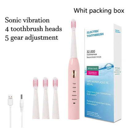 Electric Toothbrush 5-gear Mode USB Charging 4 colors IPX7 Waterproof Ultrasonic Rechargeable Soft Hair Toothbrush Adult Classic