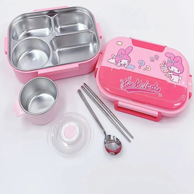 Sanrio Kuromi melody Stainless Steel Bento Lunch Box Bags Meal Prep Hello Kitty Containers Lunch Enfant Lunch Pack for Kids