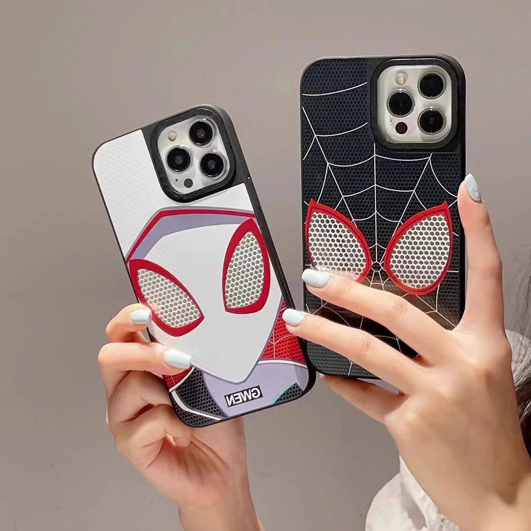 Bandai Cartoon SpiderMan Mask Phone Cases for IPhone 16 15 14 13 12 11 Pro Max 16Pro Mirror Film Spider-mans Back Cover